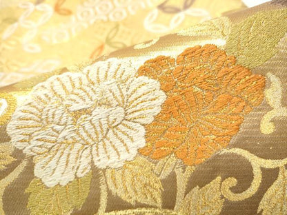 平和屋着物●六通柄袋帯　唐織　吉祥花文　金糸　正絹　逸品　CABG8849hy