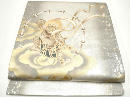 平和屋着物●太鼓柄袋帯　雷神　金彩　引箔　正絹　逸品　CABG8851hy
