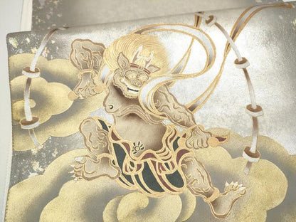 平和屋着物●太鼓柄袋帯　雷神　金彩　引箔　正絹　逸品　CABG8851hy