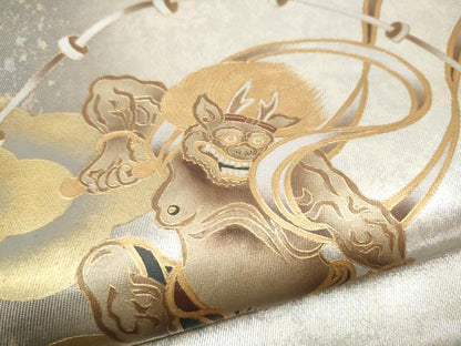 平和屋着物●太鼓柄袋帯　雷神　金彩　引箔　正絹　逸品　CABG8851hy