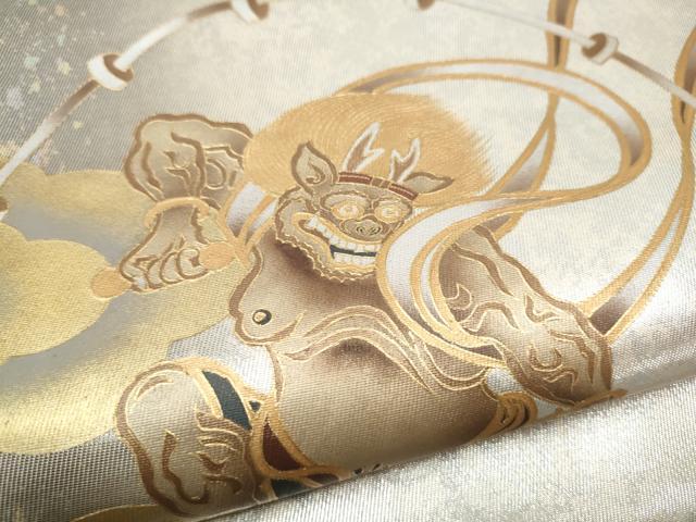 平和屋着物●太鼓柄袋帯　雷神　金彩　引箔　正絹　逸品　CABG8851hy