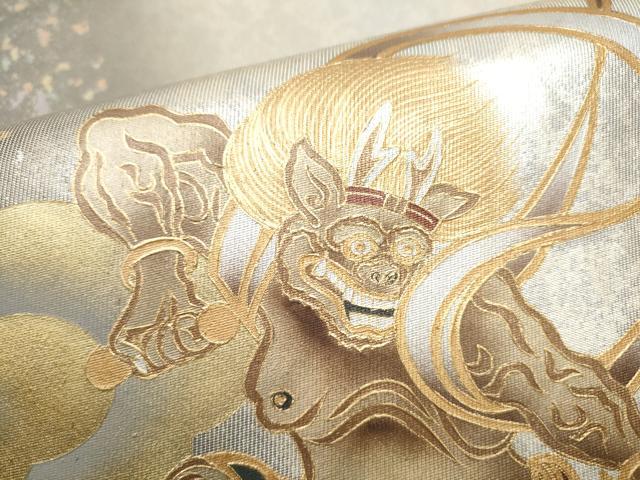 平和屋着物●太鼓柄袋帯　雷神　金彩　引箔　正絹　逸品　CABG8851hy