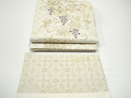 平和屋着物●丸帯　唐織　七宝華文　葡萄蔦の葉文　金銀糸　正絹　逸品　CABG8854hy
