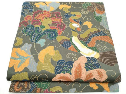 平和屋着物●西陣　白綾苑大庭　六通柄袋帯　花喰鳥　金糸　正絹　逸品　CABG8860hy