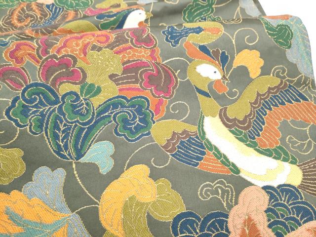 平和屋着物●西陣　白綾苑大庭　六通柄袋帯　花喰鳥　金糸　正絹　逸品　CABG8860hy