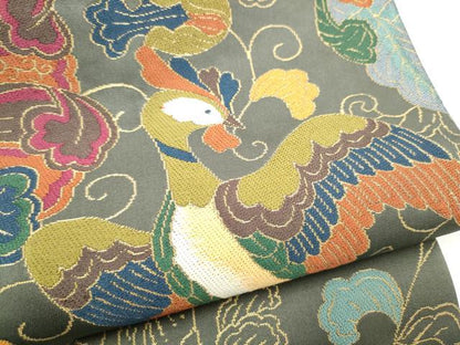 平和屋着物●西陣　白綾苑大庭　六通柄袋帯　花喰鳥　金糸　正絹　逸品　CABG8860hy