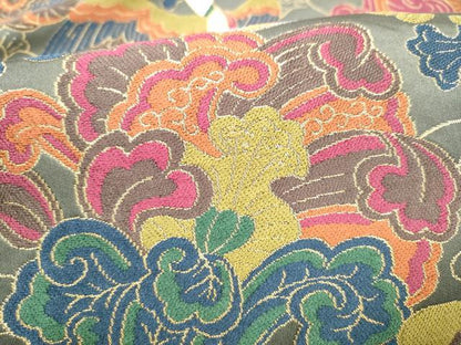 平和屋着物●西陣　白綾苑大庭　六通柄袋帯　花喰鳥　金糸　正絹　逸品　CABG8860hy
