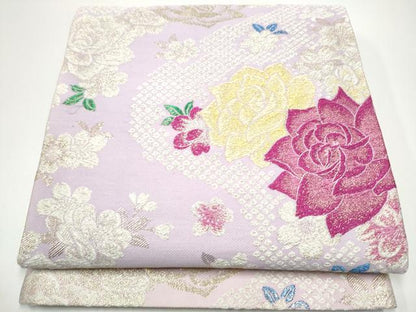 平和屋着物●六通柄袋帯　流水花文　金銀糸　正絹　逸品　CABG8863hy