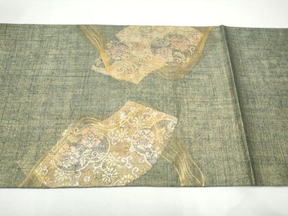 平和屋着物●名門　しょうざん　生紬　紙屋川伝承　絹漉貴　太鼓柄袋帯　地紙花唐草文　金銀糸　正絹　逸品　CABG8867hy