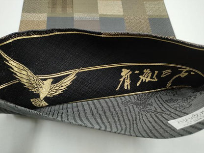 平和屋着物●染色作家　斉藤三才　両面　六通柄袋帯　市松吉祥文　金糸　正絹　逸品　CABG8871hy