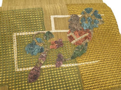 平和屋着物●中国三大刺繍　スワトウ刺繍　太鼓柄袋帯　紬地　成物　金糸　正絹　逸品　CABG8873hy