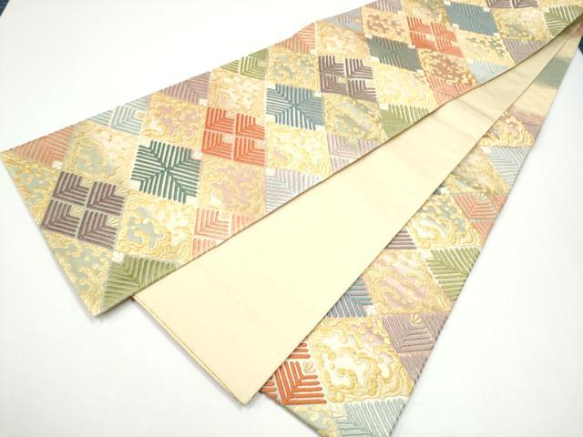 平和屋着物●六通柄袋帯　唐織　菱松葉文　金糸　正絹　逸品　CABG8875hy