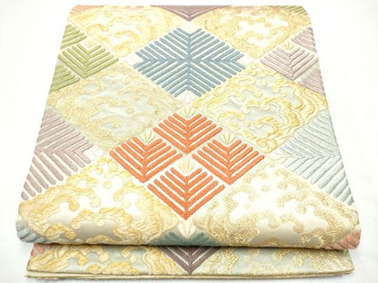 平和屋着物●六通柄袋帯　唐織　菱松葉文　金糸　正絹　逸品　CABG8875hy