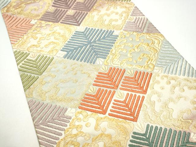 平和屋着物●六通柄袋帯　唐織　菱松葉文　金糸　正絹　逸品　CABG8875hy