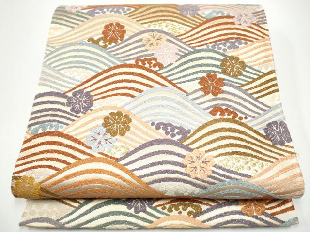 平和屋着物●六通柄袋帯　唐織　青海波桜花文　金糸　正絹　逸品　CABG8882hy