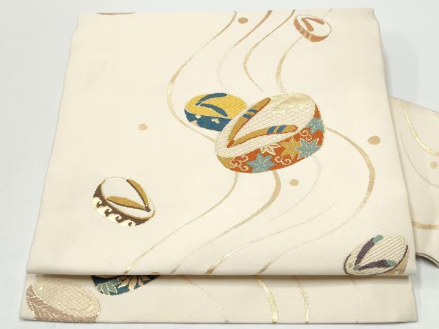 平和屋着物●九寸名古屋帯　唐織　ぽっくり　草花文　金糸　正絹　逸品　CABG8898hy