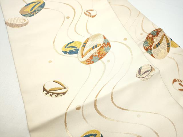 平和屋着物●九寸名古屋帯　唐織　ぽっくり　草花文　金糸　正絹　逸品　CABG8898hy