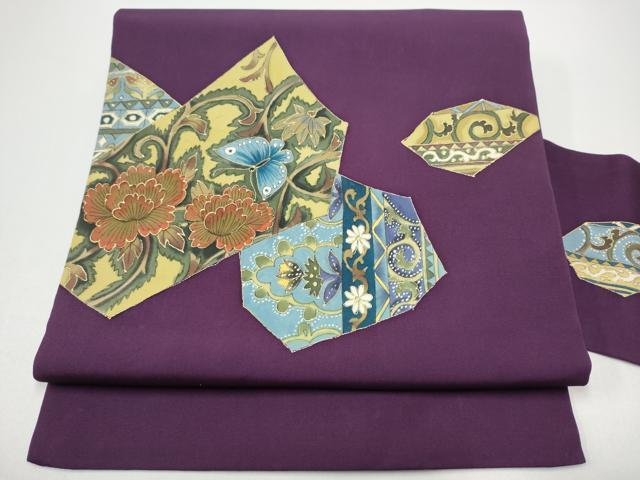 平和屋着物●塩瀬　九寸名古屋帯　花蝶文　金彩　正絹　逸品　CABG8901hy