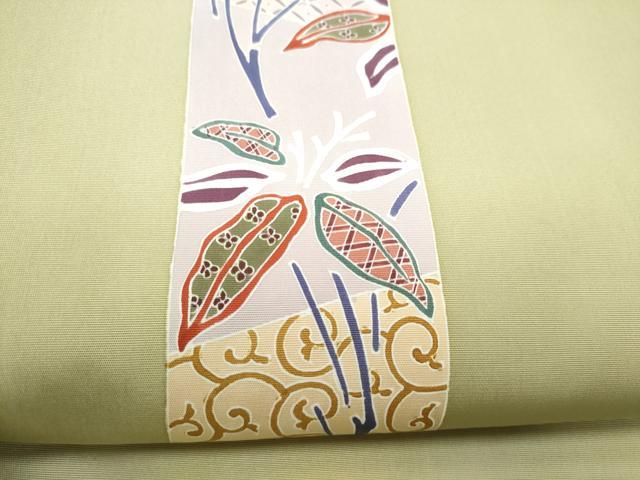 平和屋着物●九寸名古屋帯　友禅　桐唐草文　正絹　逸品　CABG8904hy