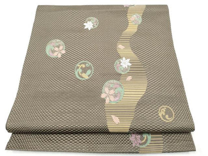 平和屋着物●本場筑前博多織　八寸名古屋帯　草花丸文　金糸　正絹　逸品　CABG8909hy
