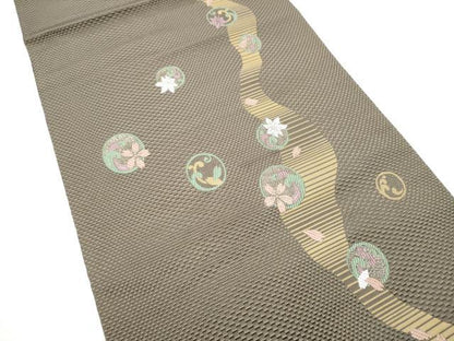 平和屋着物●本場筑前博多織　八寸名古屋帯　草花丸文　金糸　正絹　逸品　CABG8909hy