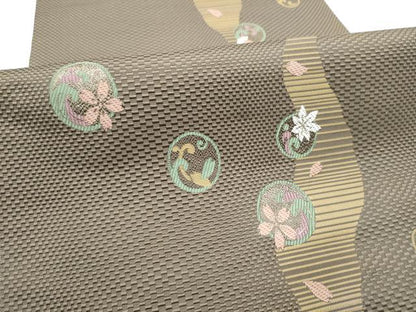 平和屋着物●本場筑前博多織　八寸名古屋帯　草花丸文　金糸　正絹　逸品　CABG8909hy