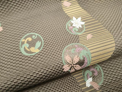 平和屋着物●本場筑前博多織　八寸名古屋帯　草花丸文　金糸　正絹　逸品　CABG8909hy
