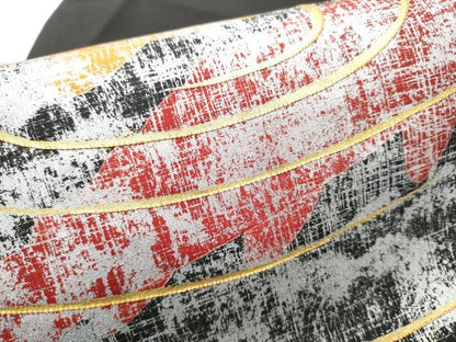 平和屋着物●塩瀬　九寸名古屋帯　駒刺繍　流水文　黒地　金銀彩　正絹　逸品　CABG8915hy