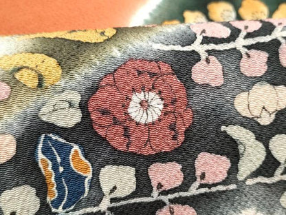 平和屋着物●九寸名古屋帯　作家物　辻が花　鬼しぼ縮緬　正絹　逸品　CABG8923hy