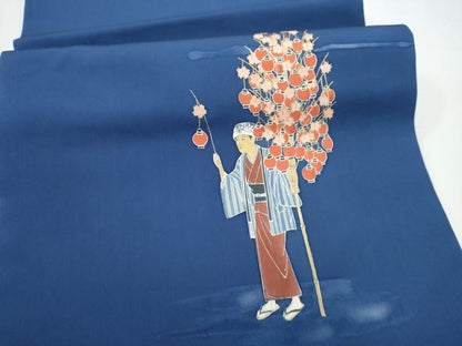 平和屋着物●塩瀬　九寸開き名古屋帯　人物文　金彩　正絹　逸品　CABG8925hy