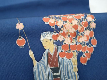 平和屋着物●塩瀬　九寸開き名古屋帯　人物文　金彩　正絹　逸品　CABG8925hy