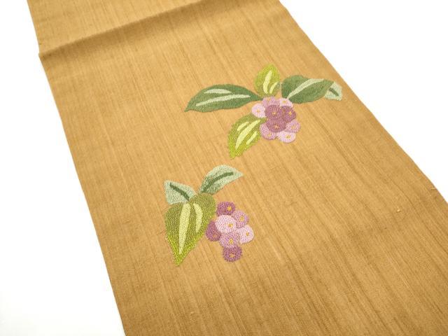 平和屋着物●中国三大刺繍　総相良刺繍　九寸開き名古屋帯　紬地　葡萄　正絹　逸品　CABG8927hy