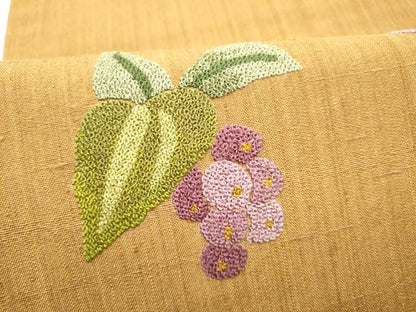 平和屋着物●中国三大刺繍　総相良刺繍　九寸開き名古屋帯　紬地　葡萄　正絹　逸品　CABG8927hy