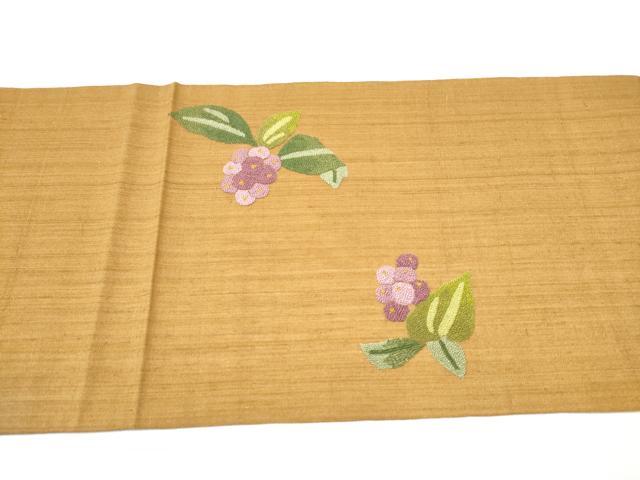 平和屋着物●中国三大刺繍　総相良刺繍　九寸開き名古屋帯　紬地　葡萄　正絹　逸品　CABG8927hy