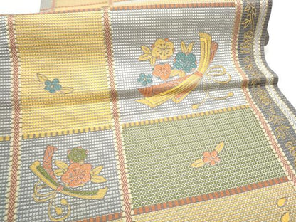 平和屋着物●本場筑前博多織　八寸名古屋帯　束ね熨斗花文　福田織物謹製　証紙付き　正絹　逸品　CABG8928hy