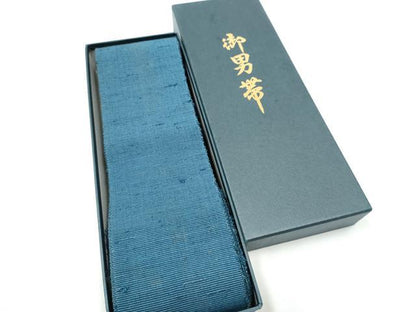 平和屋着物●男性　角帯　紬地　色無地　紺鼠色　紙箱付き　正絹　逸品　CABG8964hy