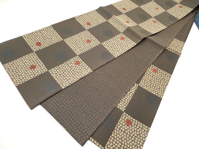 平和屋着物●六通柄袋帯　唐織　市松四つ葉のクローバー　正絹　逸品　CABG8975hy