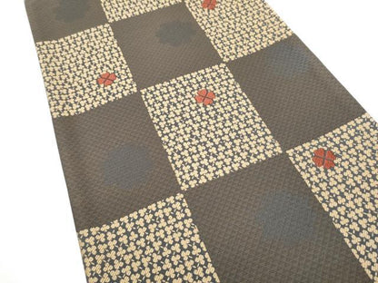 平和屋着物●六通柄袋帯　唐織　市松四つ葉のクローバー　正絹　逸品　CABG8975hy