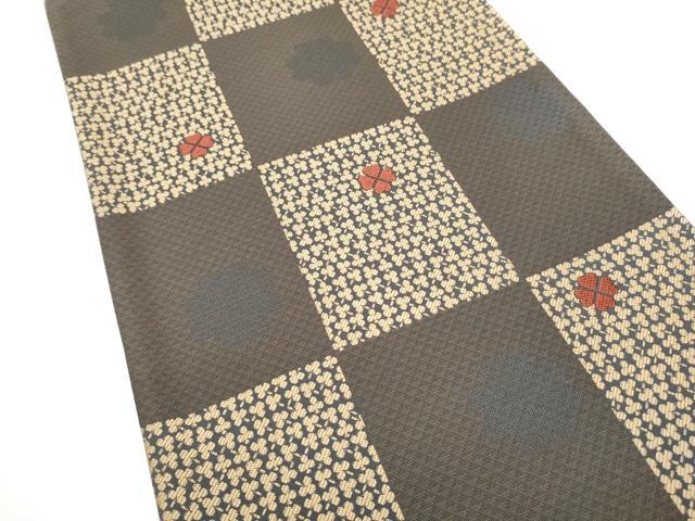 平和屋着物●六通柄袋帯　唐織　市松四つ葉のクローバー　正絹　逸品　CABG8975hy