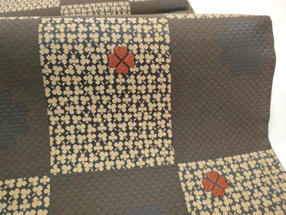 平和屋着物●六通柄袋帯　唐織　市松四つ葉のクローバー　正絹　逸品　CABG8975hy