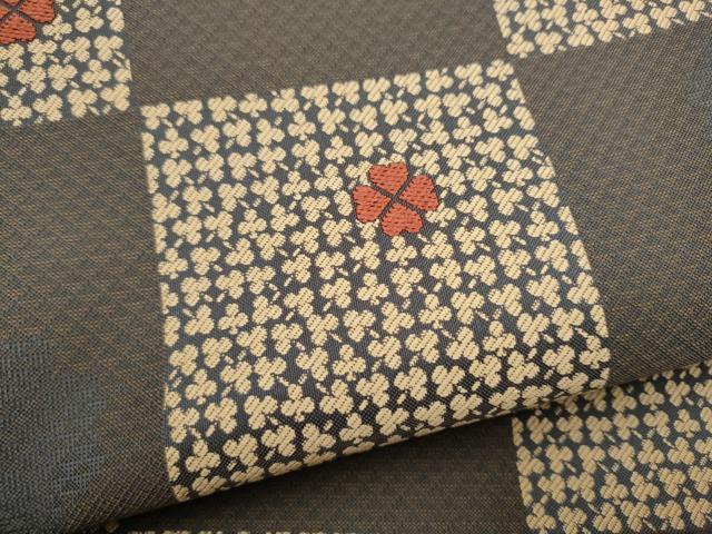 平和屋着物●六通柄袋帯　唐織　市松四つ葉のクローバー　正絹　逸品　CABG8975hy