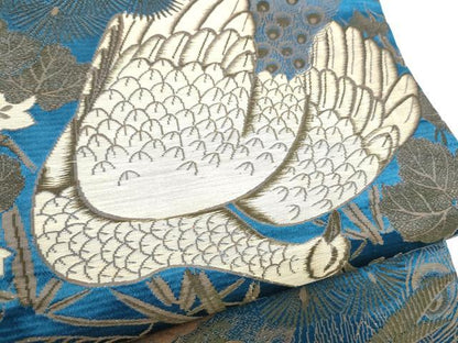 平和屋着物●アンティーク　大正ロマン　丸帯　孔雀草花文　引き抜き帯　正絹　逸品　CABG8981hy