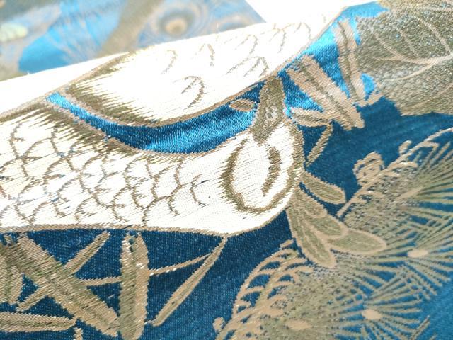 平和屋着物●アンティーク　大正ロマン　丸帯　孔雀草花文　引き抜き帯　正絹　逸品　CABG8981hy