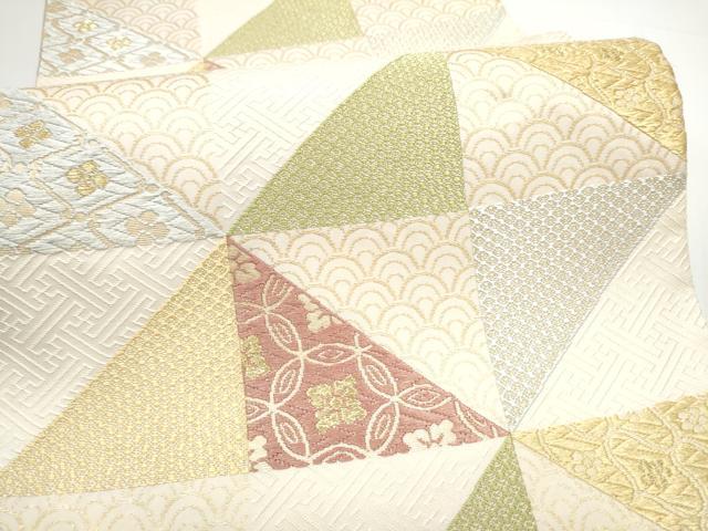 平和屋着物●六通柄袋帯　唐織　変わり市松吉祥花文　金糸　正絹　逸品　CABG8983hy