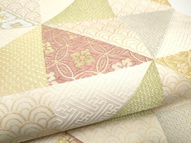 平和屋着物●六通柄袋帯　唐織　変わり市松吉祥花文　金糸　正絹　逸品　CABG8983hy