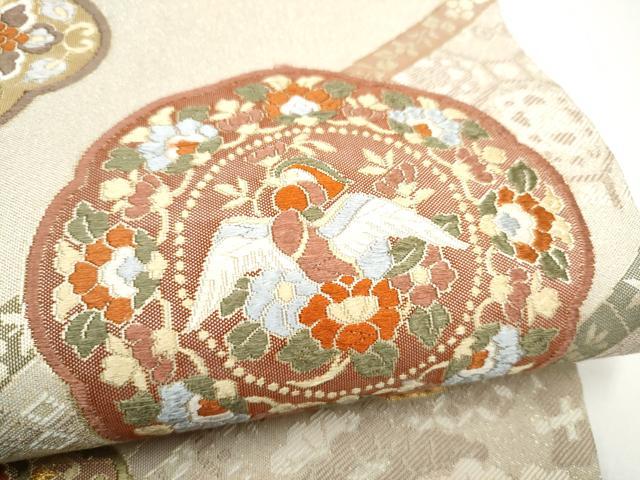 平和屋着物●六通柄袋帯　唐織　花喰鳥　金糸　正絹　逸品　CABG8989hy