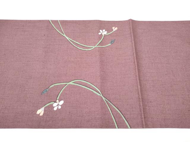 平和屋着物●太鼓柄袋帯　手描き　紬地　枝花文　正絹　逸品　CABG8992hy