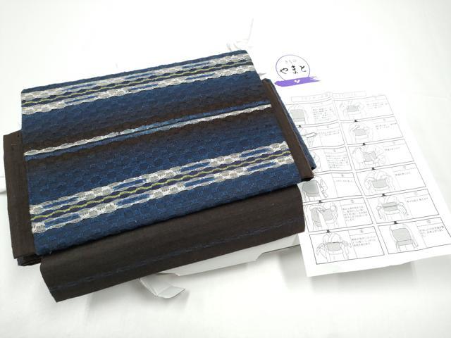 平和屋着物●ワンタッチつけ帯　紬地　メガネ織　金糸　やまとオリジナル　箱付き　正絹　逸品　CABG9000hy