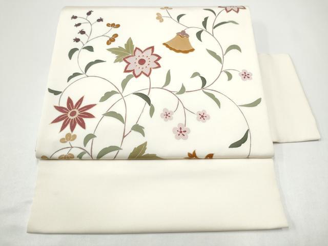 平和屋着物●塩瀬　つけ帯　花唐草文　金彩　正絹　逸品　CABG9001hy