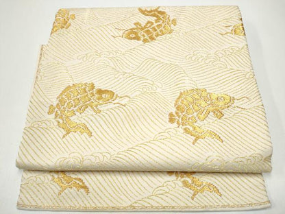 平和屋着物●龍村美術織物　たつむら　つけ帯　踊鯉　金糸　正絹　逸品　CABG9002hy